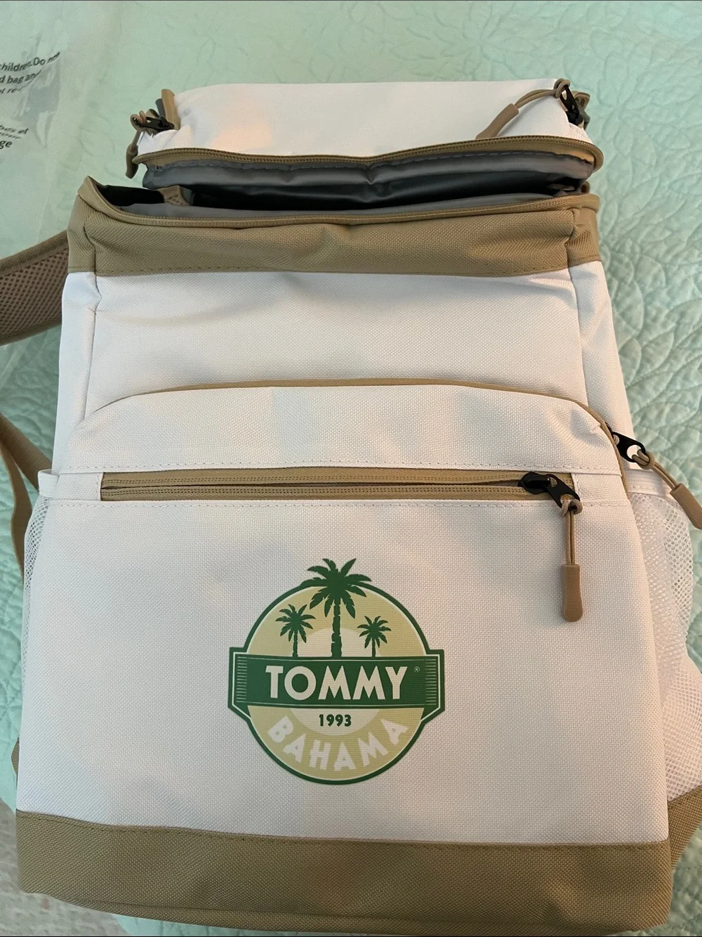 Tommy Bahama Cooler Backpack New 4 Zipper Areas and bottle opener attached